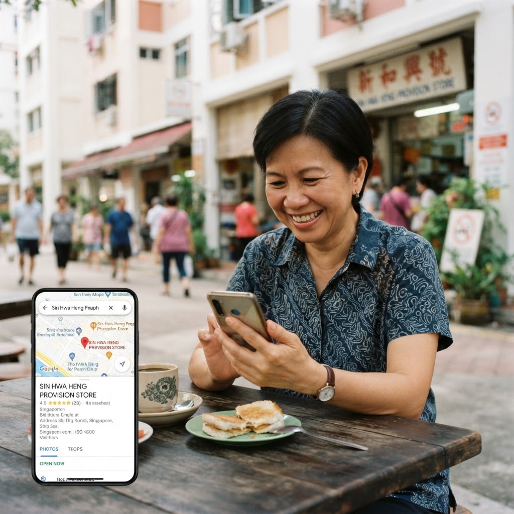 Singapore small business owner checking cheapest SEO service results on phone with no contract