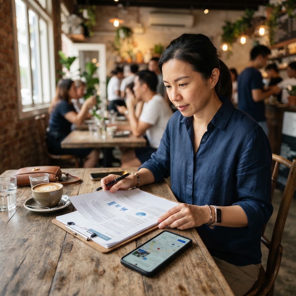 Singapore small-business owner reviewing questions to ask an SEO agency before signing a contract