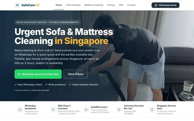 SofaCare SG website homepage